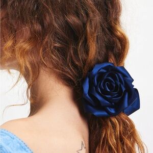 UO Satin Hair Claw Clip | sapphire blue 3D rosette luxe satin